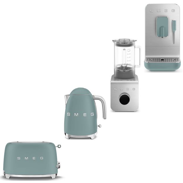 Tuotepaketti Smeg - leivänpaahdin TSF01, vedenkeitin KLF03 1,7 l, espressokone BCC12 ja tehosekoitin BLC02
