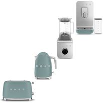 Tuotepaketti Smeg - leivänpaahdin TSF01, vedenkeitin KLF03 1,7 l, tehosekoitin BLC02 ja espressokone BCC13, vihreä