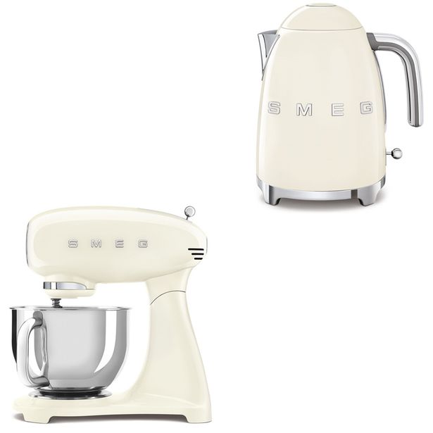 Tuotepaketti Smeg - vedenkeitin KLF03 1,7 l ja yleiskone SMF03, beige