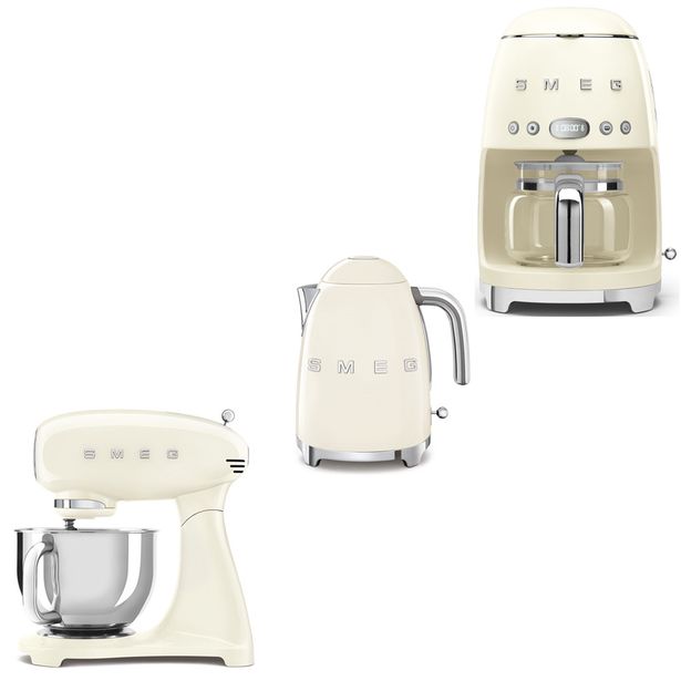 Tuotepaketti Smeg - vedenkeitin KLF03 1,7 l, kahvinkeitin ja yleiskone SMF03, beige