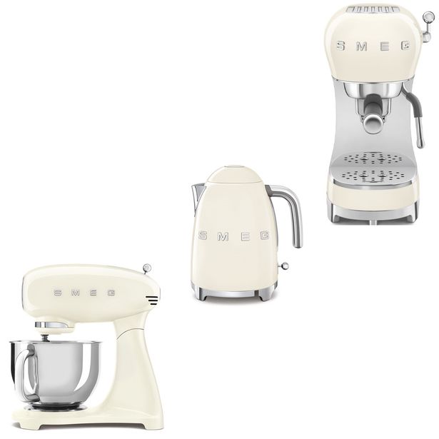 Tuotepaketti Smeg - vedenkeitin KLF03 1,7 l, espressokone ECF02 ja yleiskone SMF03, beige