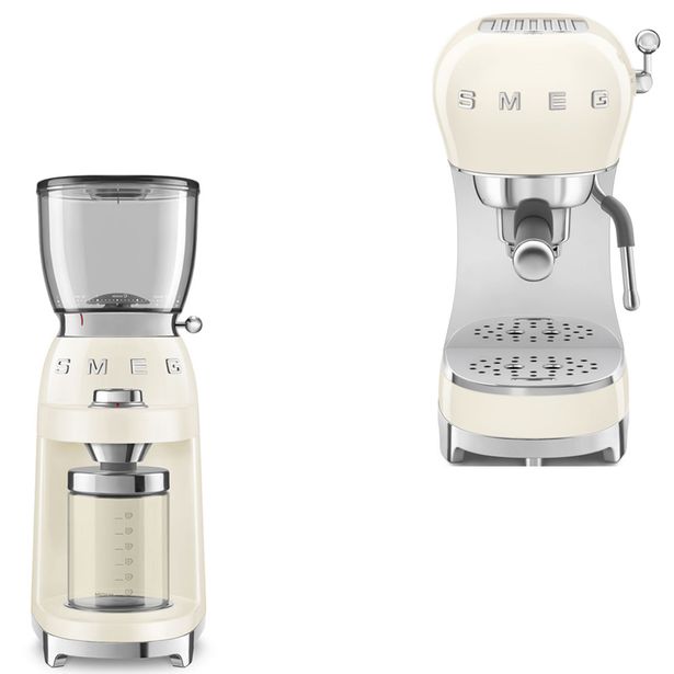 Tuotepaketti Smeg - espressokone ECF02 ja kahvimylly CGF11, beige
