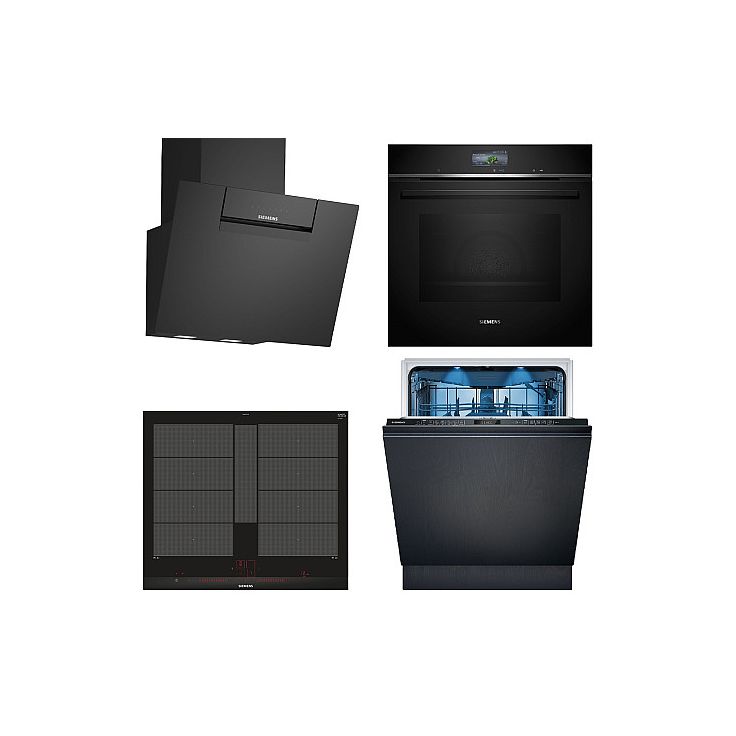Keittiön kodinkonepaketti Siemens, sis. uuni HB776G3B2S, induktioliesitaso EX675LYV1E, astianpesukone SN65EX22CE ja liesituuletin LI67RB531