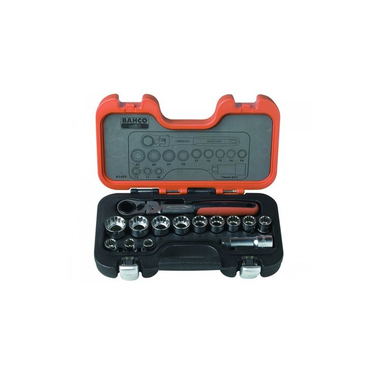 Hylsysarja Bahco S140T, läpimenevä, 10-24mm, 14 osaa