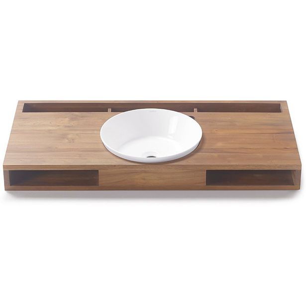 Malja-allas Bathco Ribe Ø340mm tasolla posliini/tiikki