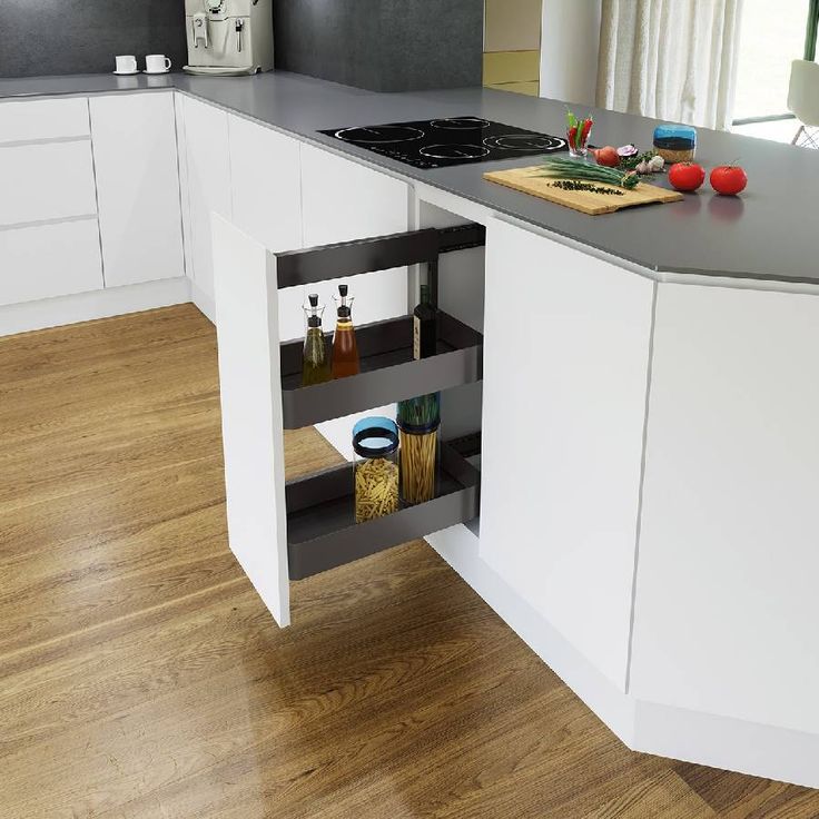 Ulosvedettävä hyllykkö Beslag Design Planero, 300 mm runkoon, harmaa