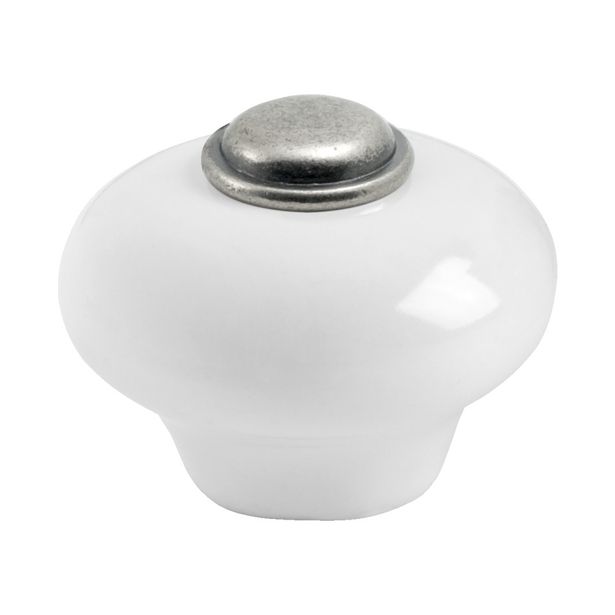 Nuppivedin Beslag Design 409, Ø 37x28 mm, valkoinen posliini + tina