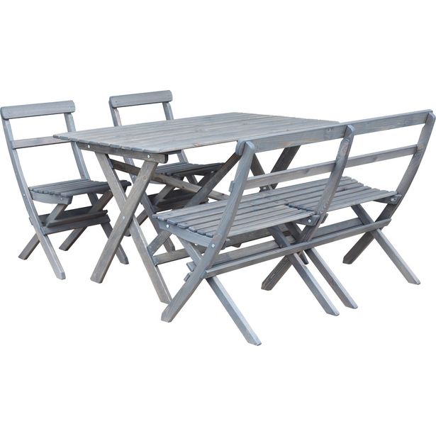 Ruokailuryhmä Baltic Garden Knohult 125cm pöytä + 2 tuolia + sohva harmaa