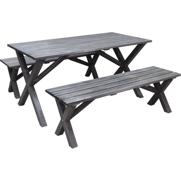 Ruokailuryhmä Baltic Garden Scottsdale 150cm pöytä + 2 penkkiä harmaa