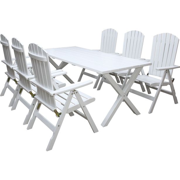 Ruokailuryhmä Baltic Garden Scottsdale 190cm pöytä + 6 Kungshamn tuolia valkoinen