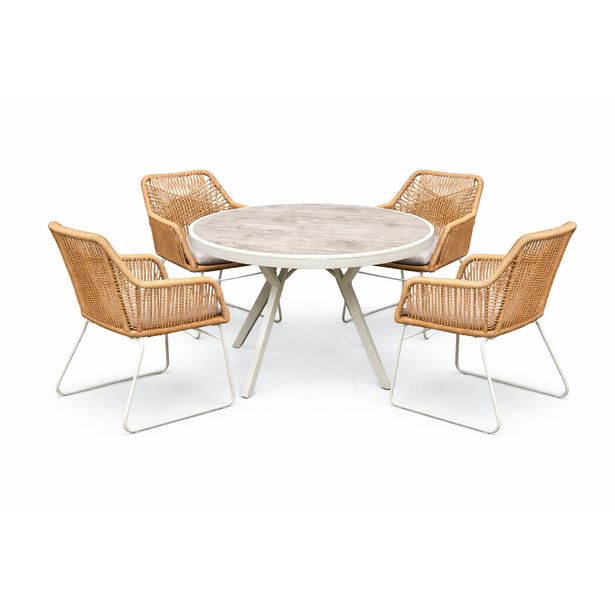 Pyöreä ruokailuryhmä Baltic Garden Palermo pöytä, Ø 130 cm, 4 Seville-käsi0jatuolia