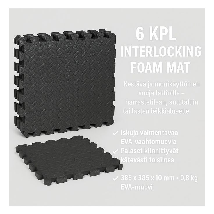 Lattiansuojamatto MagPro, EVA 400 x 400 x 10 mm 6 kpl musta