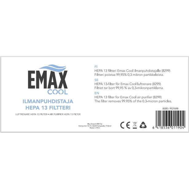 Suodatin Emax Cool Hepa 13 filtteri, Emax Cool 8299 Ilmanpuhdistajaan