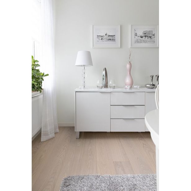 Kovetettu puulattia Bjelin Tammi Vistorp 3.0 Powder White L, mattalakattu