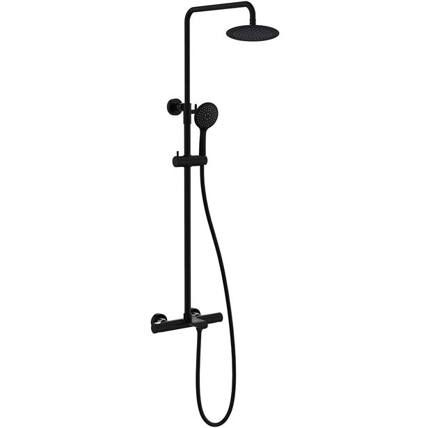 Sadesuihkusetti Bathlife Brusa, termostaattihanalla, suihkupää ⌀240mm, juoksuputkella, matta musta, Verkkokaupan poistotuote