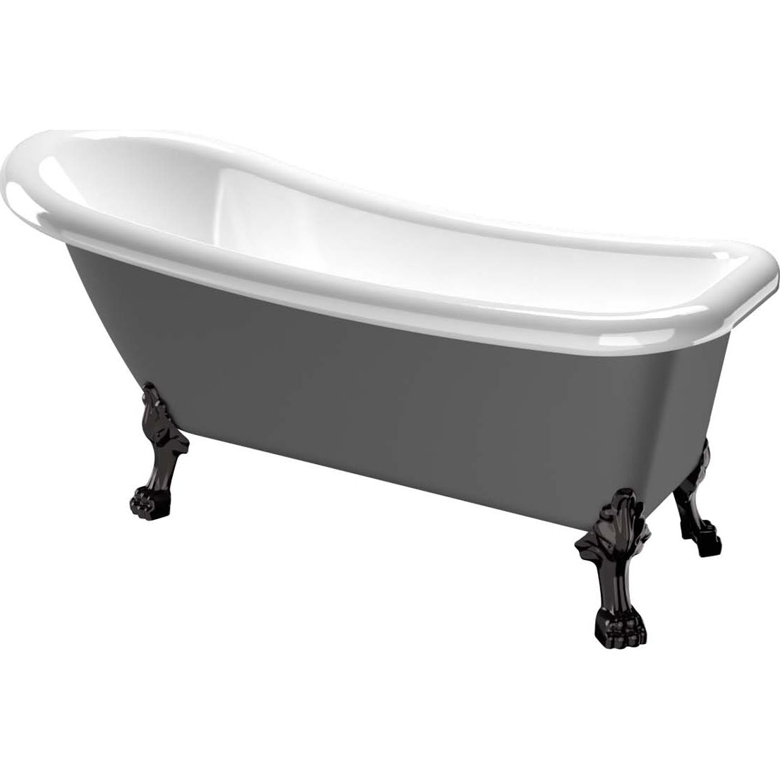 Kylpyamme Bathlife Ideal, 1530x760 mm, harmaa, mustat tassut