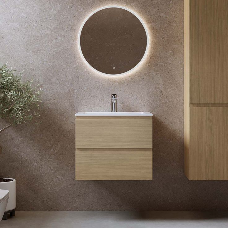 Kylpyhuoneryhmä valopeilillä Bathlife Eufori, 60 cm, vaalea tammi