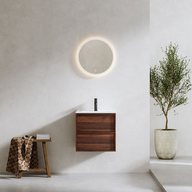 Kylpyhuoneryhmä valopeilillä Bathlife Charm, 50 cm, pähkinä