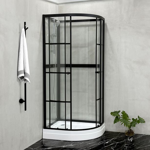 Suihkukaappi Bathlife Betrakta, 70x90cm, pyöreä, kirkas lasi, musta kehys