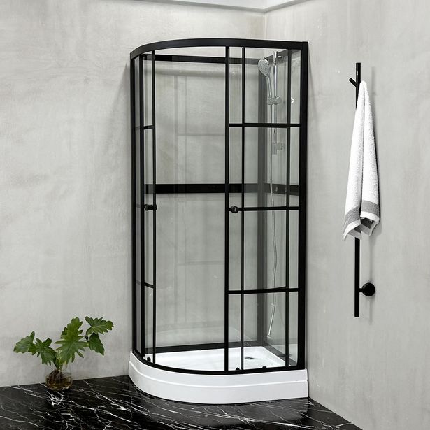 Suihkukaappi Bathlife Betrakta, 90x70cm, pyöreä, kirkas lasi, musta kehys