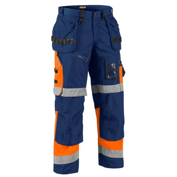 Riipputaskuhousut Blåkläder 1508 Highvis, sininen/oranssi