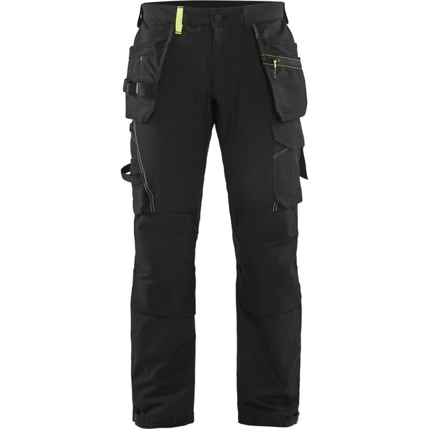 Riipputaskuhousut Blåkläder 1522 Stretch, musta/keltainen
