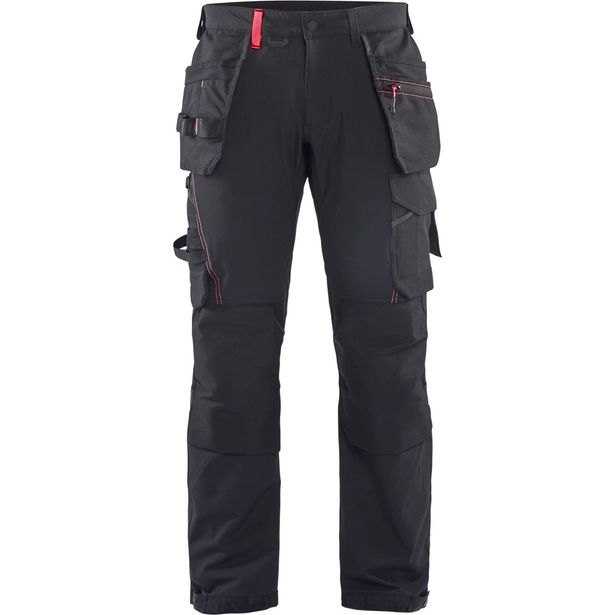 Riipputaskuhousut Blåkläder 1522 Stretch, musta/punainen