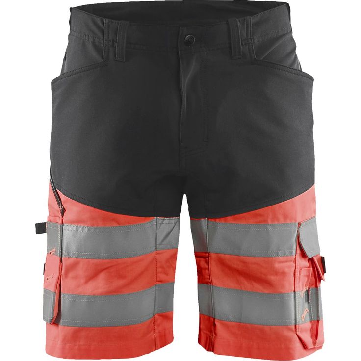 Huomioshortsit Blåkläder 1541 Highvis Stretch, musta/huomiopunainen