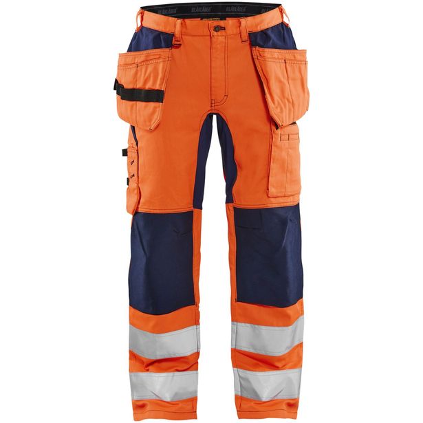 Riipputaskuhousut Blåkläder 1552 Highvis, stretch, huomio-oranssi/sininen