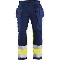 Riipputaskuhousut Blåkläder 1558 Highvis Stretch, sininen/huomiokeltainen