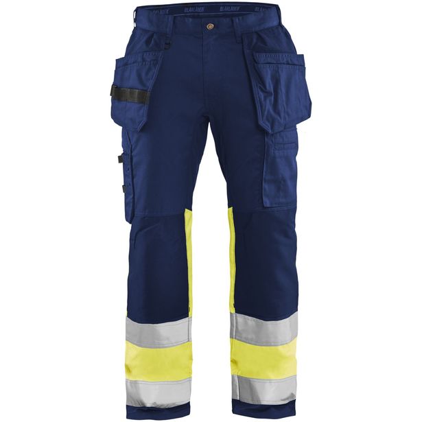 Riipputaskuhousut Blåkläder 1558 Highvis Stretch, sininen/huomiokeltainen