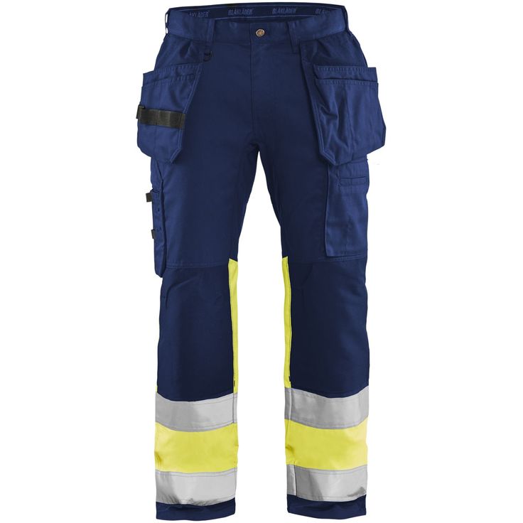 Riipputaskuhousut Blåkläder 1558 Highvis Stretch, sininen/huomiokeltainen