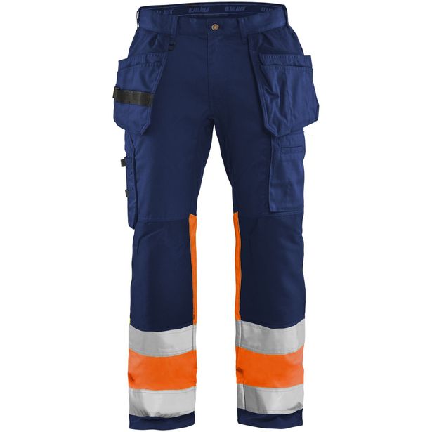 Riipputaskuhousut Blåkläder 1558 Highvis Stretch, sininen/huomio-oranssi