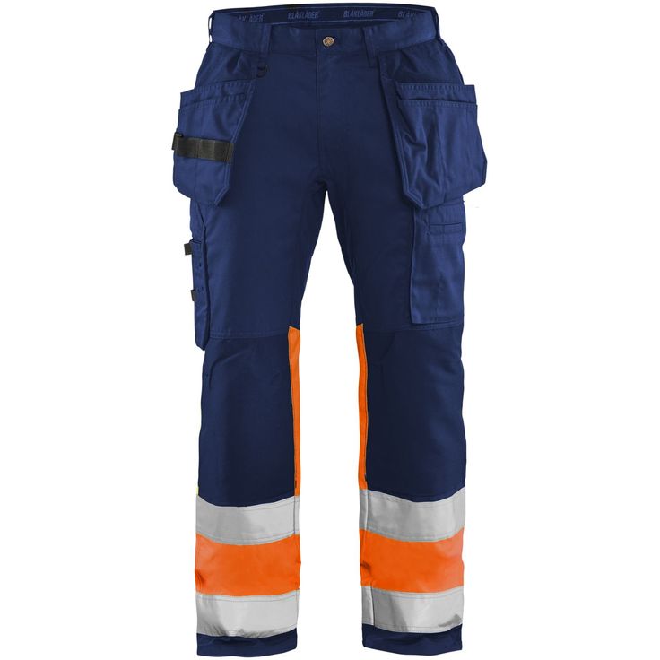 Riipputaskuhousut Blåkläder 1558 Highvis Stretch, sininen/huomio-oranssi