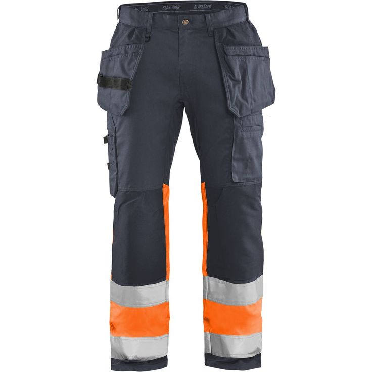 Riipputaskuhousut Blåkläder 1558 Highvis Stretch, huomio-oranssi/harmaa