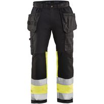 Riipputaskuhousut Blåkläder 1558 Highvis Stretch, musta/huomiokeltainen