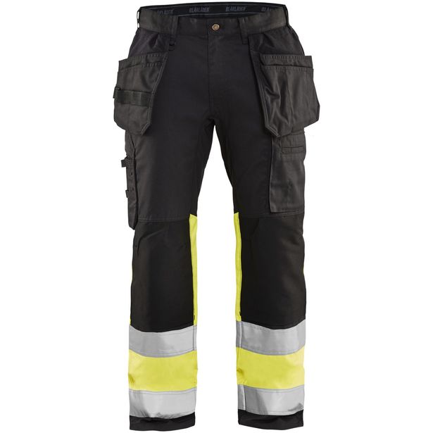 Riipputaskuhousut Blåkläder 1558 Highvis Stretch, musta/huomiokeltainen