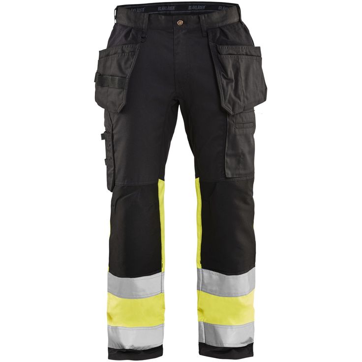 Riipputaskuhousut Blåkläder 1558 Highvis Stretch, musta/huomiokeltainen