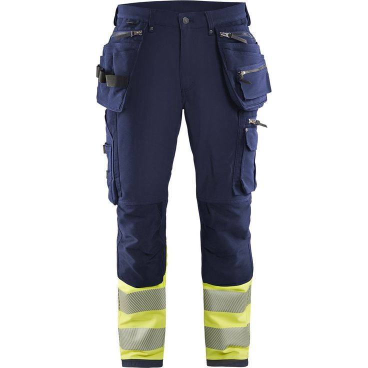 Riipputaskuhousut Blåkläder 1993 Highvis Stretch, mariininsininen/huomiokeltainen