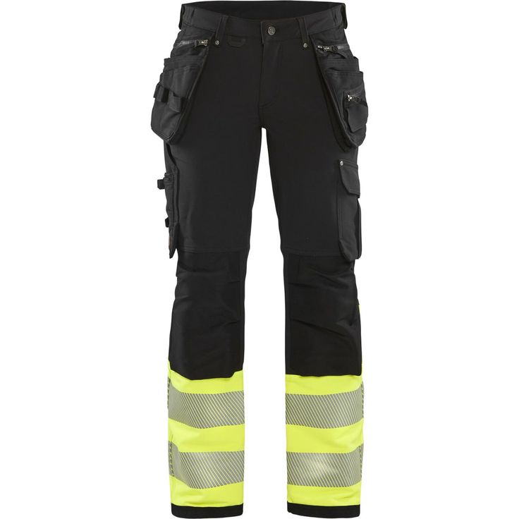 Naisten riipputaskuhousut Blåkläder 7193 Highvis Stretch, musta/huomiokeltainen