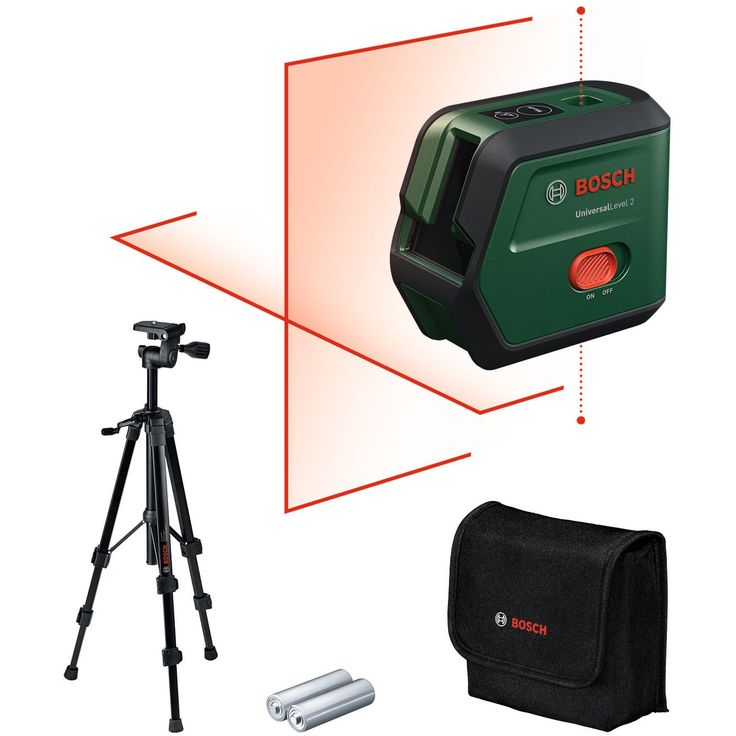 Linjalaser Bosch UniversalLevel 2 + TT120 säilytystasku, 2xAA-paristot