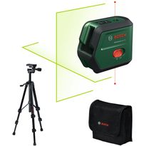 Linjalaser Bosch AdvancedLevel 2G Set, vihreä, 3.6V, USB-ladattava + TT 120 -jalusta
