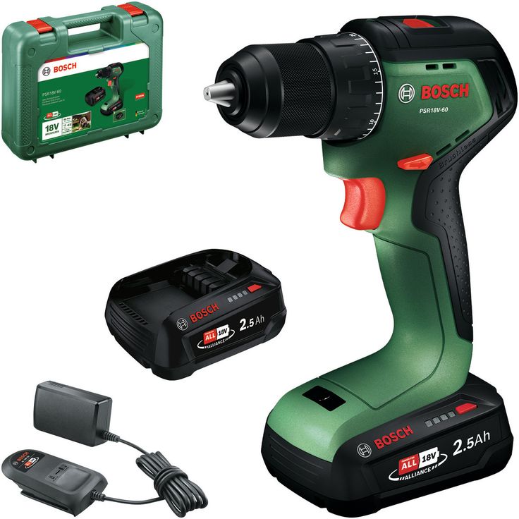 Akkuporakone Bosch PSR18V-60, 18V, 2x2.5Ah akuilla + salkku