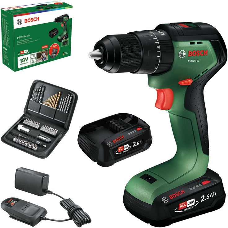 Akkuiskuporakone Bosch PSB18V-60, 18V, 2x2.5Ah akuilla + 51-os. tarvikesarja, salkku