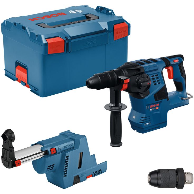 Akkuporavasara Bosch Professional GBH18V-28F Solo, 18V, ilman akkua + L-Boxx, GDE-pölynpoistoadapteri
