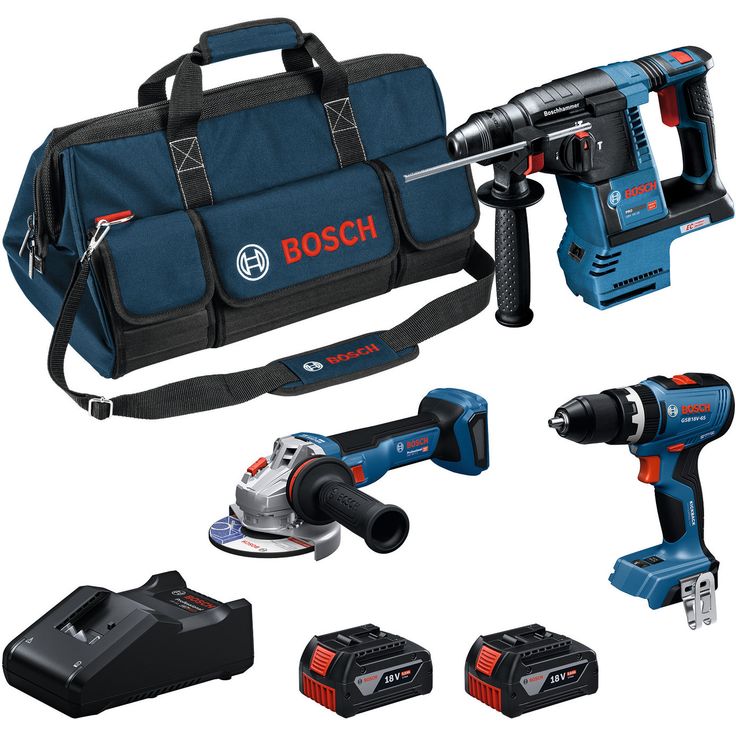 Akkukonesarja Bosch Professional GSB + GBH + GWS, 18V, 2x5.0Ah akuilla + laukku