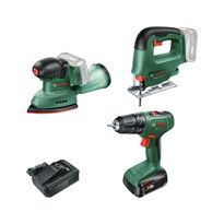 Akkukonesarja Bosch DIY, EasyDrill 18V-40 + EasySaw 18V-70 + EasySander 18V-8, 2.5Ah akulla