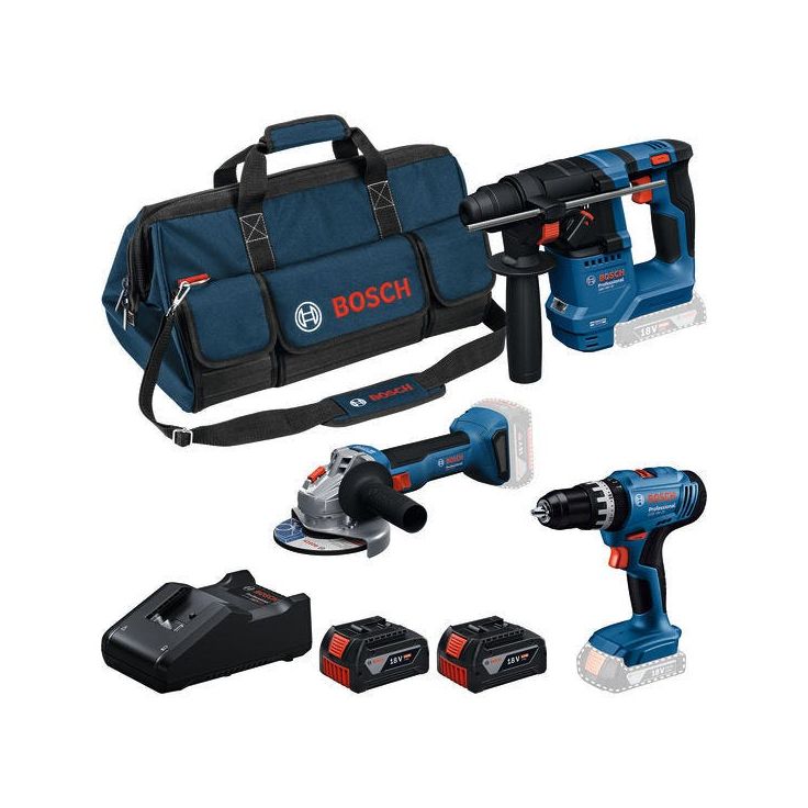 Akkukonesarja Bosch Professional GSB/GBH/GWS, 3 osaa, 18V, 2x4.0Ah akuilla + laukku