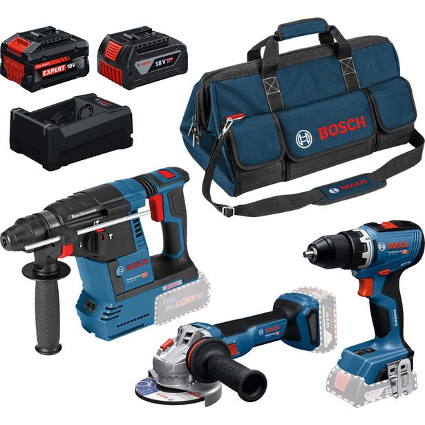 Akkukonesarja Bosch Professional GSR/GBH/GWS, 3 osaa, 18V, 5.0+5.5Ah akuilla + laukku