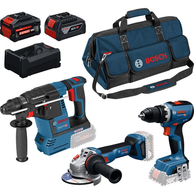 Akkukonesarja Bosch Professional GSR/GBH/GWS, 3 osaa, 18V, 5.0+5.5Ah akuilla + laukku